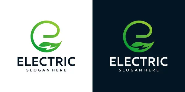Mall För Utformning Elektrisk Logotyp Ursprunglig Bokstav Med Natur Blad Royaltyfria illustrationer