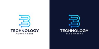 İlk harf B logo tasarım şablonu ile teknoloji stili nokta bağlantı grafik tasarım vektörü illüstrasyonu. Sembol, ikon, yaratıcı.