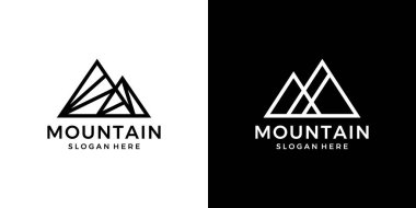Soyut dağ logosu tasarım şablonu. Çizgi stili grafik vektörlü zirve logosu. Sembol, ikon, yaratıcı.