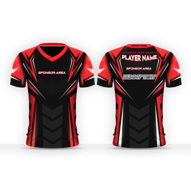 Spesifik Futbol Sporu, Esport Gaaming T-Shirt şablonu. Üniforma giy. Sahte logolu vektör tasarım şablonu.