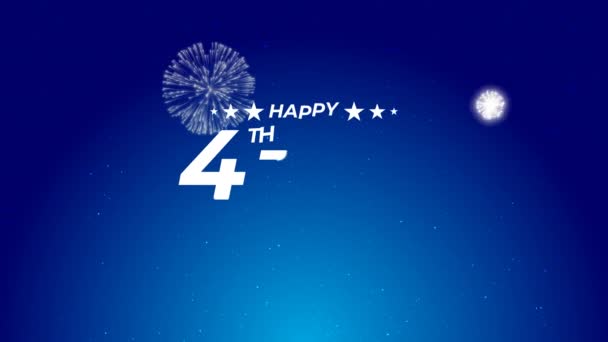 花火と青の背景を持つハッピーインディペンデンスデーのお祝い 7月4日 独立記念日 4Kアニメーション映像 — ストック動画