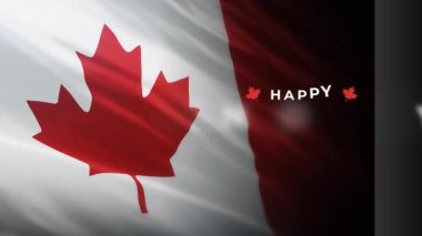 Canlandırılmış Mutlu Kanada Günü mesajı, dalgalı Kanada bayrağı arkaplanlı. Etkinlikler, kutlamalar ve selamlar için harika..