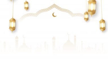 Güzel Fener, Cami ve Ayla Ramazan Kareem Animasyonu 'nuz kutlu olsun. Ramazan ayını kutlamak için uygun. İslami Arka plan. 