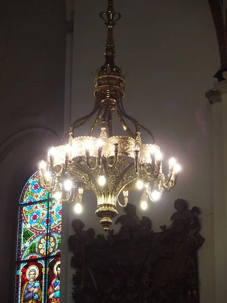 Golden Chandelier Famous Mary Cathedral Riga Latvia — Stock Photo, Image