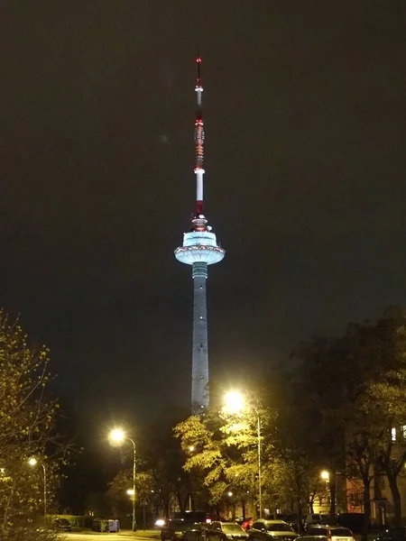 Torre Televisión Vilna Lituania Por Noche — Foto de Stock