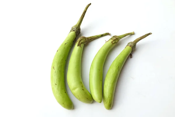 Aubergines Thaïlandaises Longues Aubergines Aubergines Vertes Solanum Melongena Isolées Sur — Photo