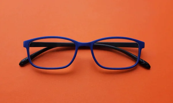 Close Flat Lay Modern Glasses Eyewear Spectacles Glasses Glasses Blue — стоковое фото