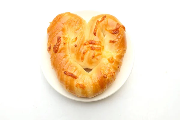 Deliciosa Panadería Casera Recién Horneada Forma Corazón Pretzels Suaves Pan — Foto de Stock