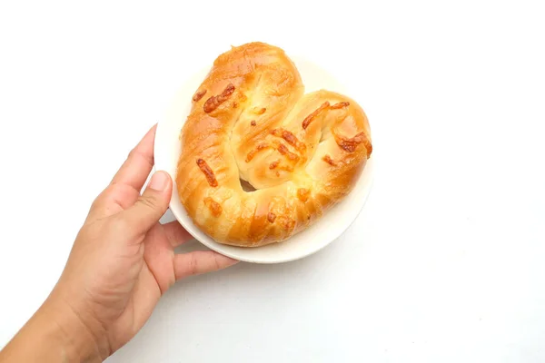 Frau Hand Hält Eine Leckere Hausgemachte Ein Brot Frisch Gebacken — Stockfoto