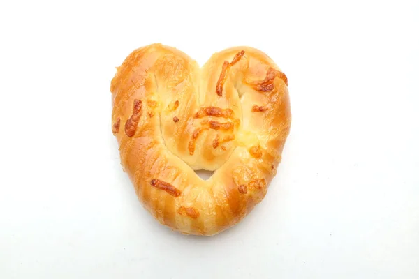 Вкусный Домашний Хлеб Свежеиспеченный Пекарня Форме Сердца Мягкие Крендельки Хлеб — стоковое фото