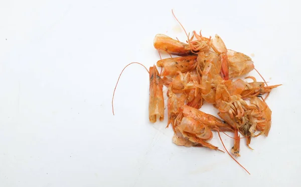 Shrimp Bone Bones Shrimp Shell Scrap Food Eating Remains Fried — Stock Photo, Image