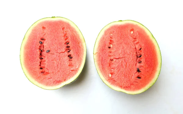 Halb Reife Wassermelonen Citrullus Lanatus Scheiben Schneiden Dreiecke Isolieren Auf — Stockfoto