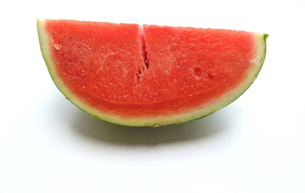 Semicircle Ripe Watermelon Citrullus Lanatus Triangles Isolate White Backdrop Top — Stock Photo, Image