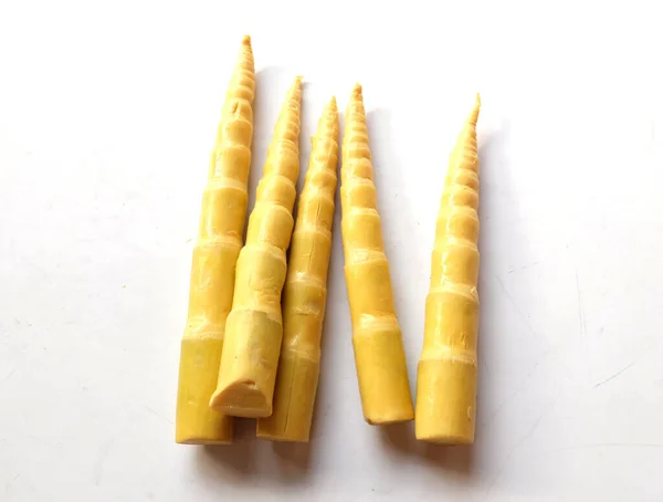 Pile Boiled Bamboo Bambusa Spp Shoots Isolated White Backdrop Food — Stock Photo, Image