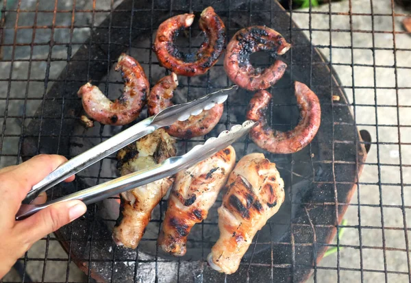 Delicious Grilled Small Intestine Grilled Pork Patties Leg Grilled Chicken — Stock Photo, Image