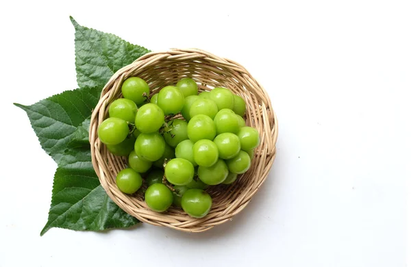 Ramo Uva Fresca Sweet Green Shine Muscat Vitis Vinifera Hoja —  Fotos de Stock