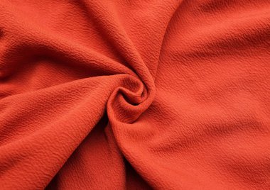 turuncu kumaş dokusu arka plan, buruşuk kumaş kumaş, dalgalı, kumaş pürüzsüz doku yüzeyi, buruşuk kumaş, akıcı kumaş veya arkaplan ve tasarım sanat eserleri, güzel buruşuk desenler