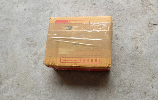 Close Brown Post Box Paper Box Taped Cardboard Boxes Carton — Stock Photo, Image