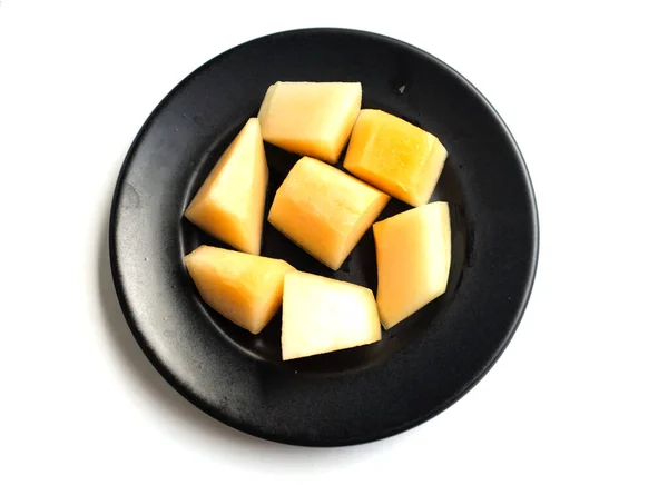 Slice Japanese Melons Orange Melon Cantaloupe Melon Cucumis Melo White — Stock Photo, Image