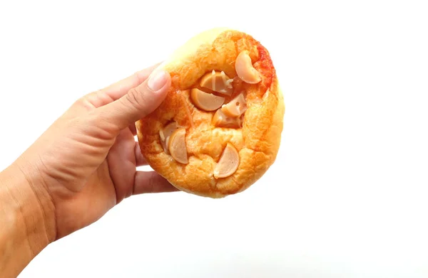 Widok Góry Płaski Układać Mini Pizza Kształcie Koła Kiełbasą Ser — Zdjęcie stockowe