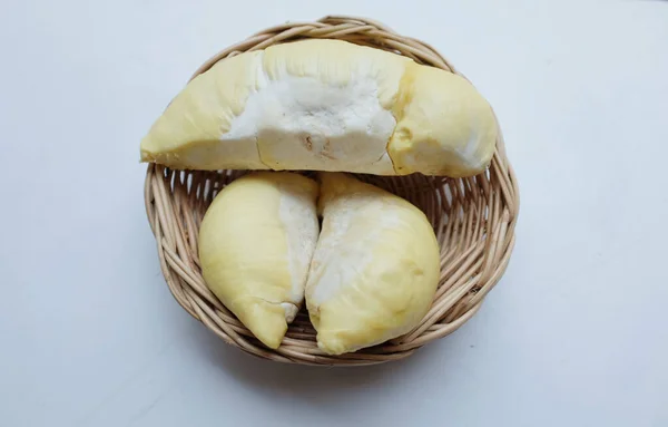 Top Kilátás Élénk Sárga Frissen Hámozott Durian Cellulóz Monthong Vagy — Stock Fotó