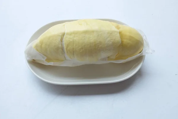 Top Kilátás Élénk Sárga Frissen Hámozott Durian Cellulóz Monthong Vagy — Stock Fotó