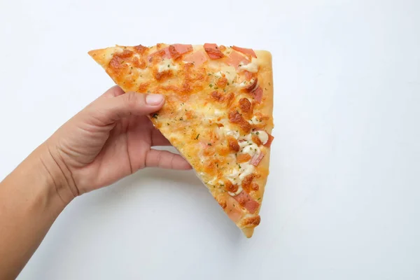 Heerlijk Dun Een Pizza Plakje Met Ananas Ham Kaas Hawaiiaanse — Stockfoto