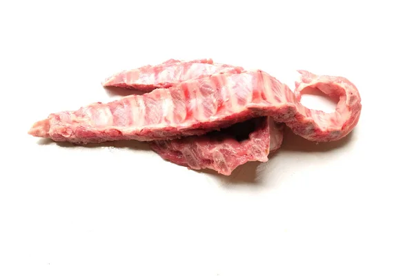 Costelas Porco Cruas Frescas Carne Crua Osso Isolar Fundo Branco — Fotografia de Stock