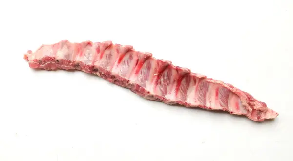 Frische Rohe Schweinerippchen Rohes Fleisch Knochen Isoliert Vor Weißem Hintergrund — Stockfoto