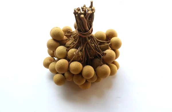 Frische Reife Süße Longan Früchte Dimocarpus Longan Mit Blatt Isoliert — Stockfoto