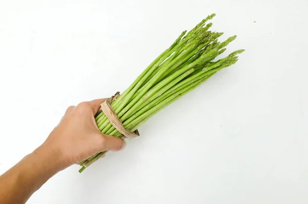Frisch Grüner Roher Gemüsespargel Asparagus Officinalis Isoliert Sich Vor Weißem — Stockfoto