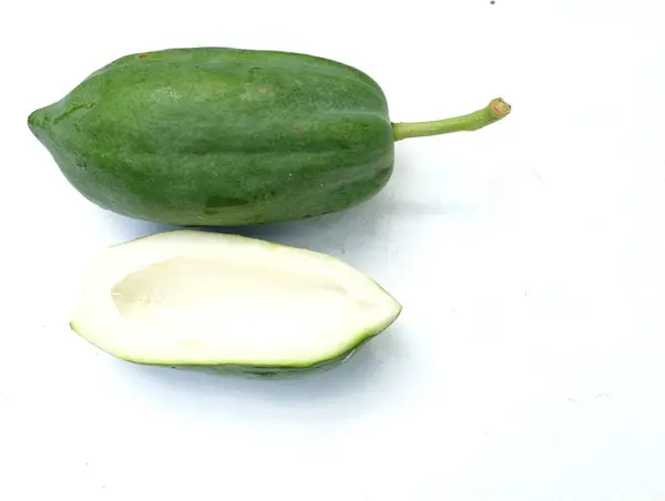 Verduras Frescas Verdes Crudaspapaya Verde Inmadura Papaya Con Rebanada Medio —  Fotos de Stock