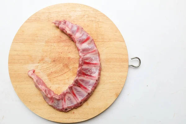 Heap Fresh Raw Pork Ribs Chopped Raw Meat Bone Raw — Stock Photo, Image