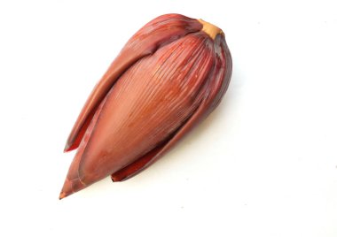 Kapat ve üst görünüm taze muz çiçeği beyaz arkaplanda izole