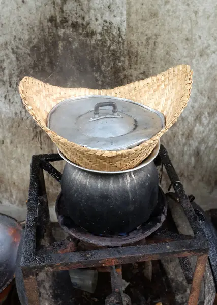 Top View Close Old Thai Sticky Rice Steamer Pot Stove — Stock fotografie