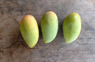 ripe yellow mango golden mango,yellow mango ,golden nam dok mai mango ,barracuda mango ( mangifera indica) king of fruits isolated on a wooden table background.tropical fruit in thailand