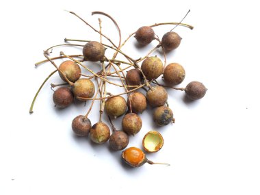 Seylan meşesi (Schleichera oleosa (Lour). Merr.) Beyaz arkaplanda ekşi meyve tadı ve pek çok tıbbi özelliği olan izole et. Thai meyvesi. 