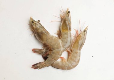 Taze çiğ karides, karides, Dev Tatlı Su Karidesi, Tatlı Su Karidesi, Dev Nehir Karidesi (Macrobrachium Rosenbergii) Mutfakta beyaz arka planda izole edilmiş deniz ürünleri pişirmek için.