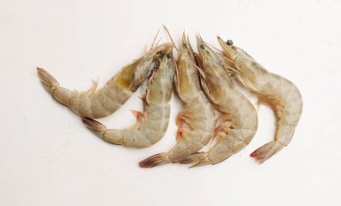 Taze çiğ karides, karides, Dev Tatlı Su Karidesi, Tatlı Su Karidesi, Dev Nehir Karidesi (Macrobrachium Rosenbergii) Mutfakta beyaz arka planda izole edilmiş deniz ürünleri pişirmek için.