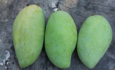 taze çiğ organik mango altın, mango nam dok mai mango, barakuda mango, (Mangifera indica Linn) tahta tahtada yaprak izole edilmiş meyve kralı. Tropikal egzotik meyve ve sağlıklı meyve
