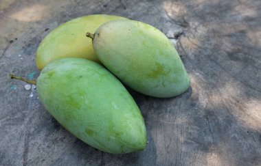 taze çiğ organik mango altın, mango nam dok mai mango, barakuda mango, (Mangifera indica Linn) tahta tahtada yaprak izole edilmiş meyve kralı. Tropikal egzotik meyve ve sağlıklı meyve