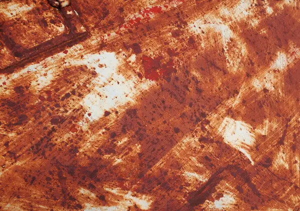 Üst manzara boş kare çerçeve fotoğrafı eski, paslı paslı arka plan, e 'den gelen kahverengimsi pas. Beyaz arka planda pas lekeleri. Metal yüzey paslanmış lekeler. Paslı aşınma. tasarım için grunge boş tahta arkaplanı