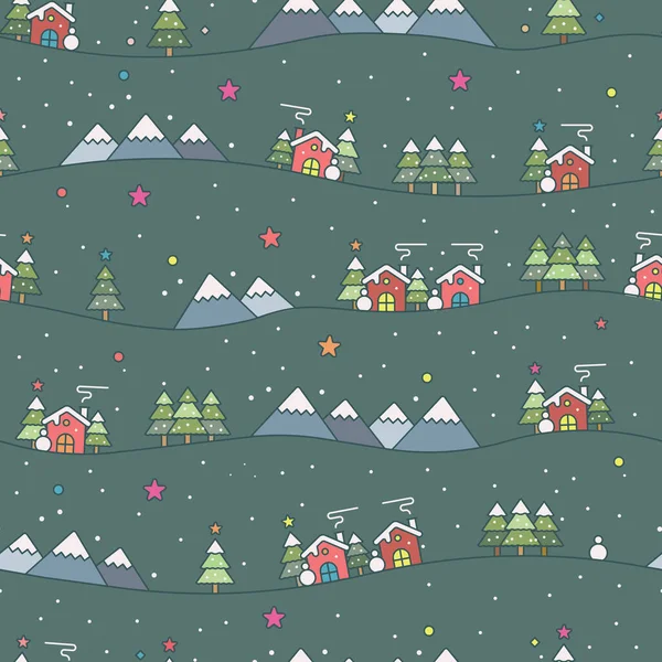 Vector Dark Green Winter Landscape Seamless Repeat Pattern Background Surface — Stock Vector