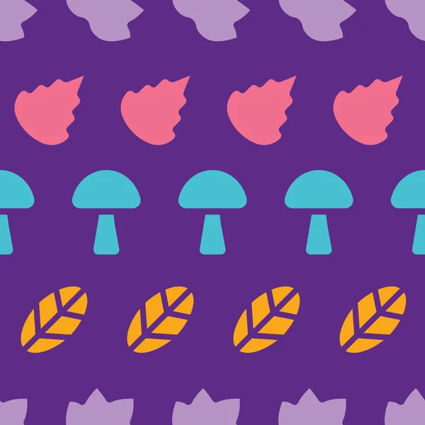 Vector Purple Autumn Leaves Mushrooms Repeat Pattern Background Illustration Surface — Stock Vector