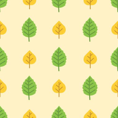 Vektör Yeşil ve Sarı sonbahar kavisi, huş ağacı, kayın yaprakları tekrar eden desen arka planı ve illüstrasyon. Yüzey desenli tasarım. Sonbahar için harika, Şükran Günü dekorasyon projeleri için.