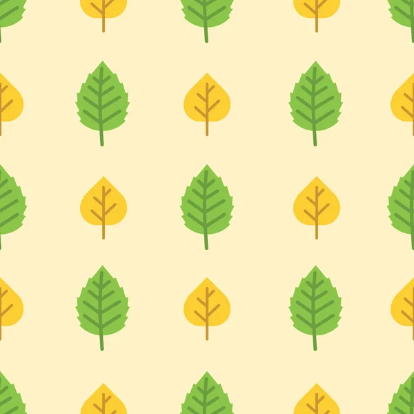 Векторная Зеленая Желтая Осенняя Осина Береза Листья Бука Повторяют Узор — стоковый вектор