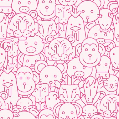 Şirin Çin zodyak hayvan karalamalarıyla arka plan çizimi. Yüzey Deseni Tasarımı. Çin Yeni Yıl Dekorasyonu projeleri için harika 