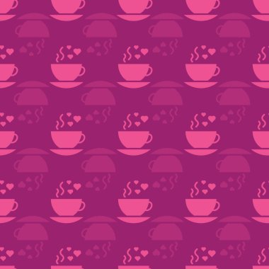 Pink Teacups Valentines Day Vector Surface Repeat Pattern Background illustration. Great for Valentines Day projects - cafe menu, packaging, cards, posters, wrapping paper, etc 