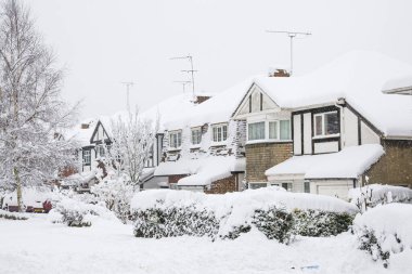 İngiltere, Surrey 'de taze karla kaplı evler