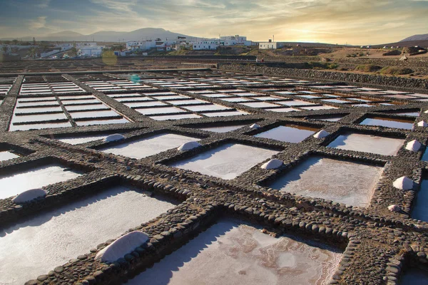 Traditional methods of sea salt production. Salinas del Carmen, Fuerteventura, Canary Islands, Spain